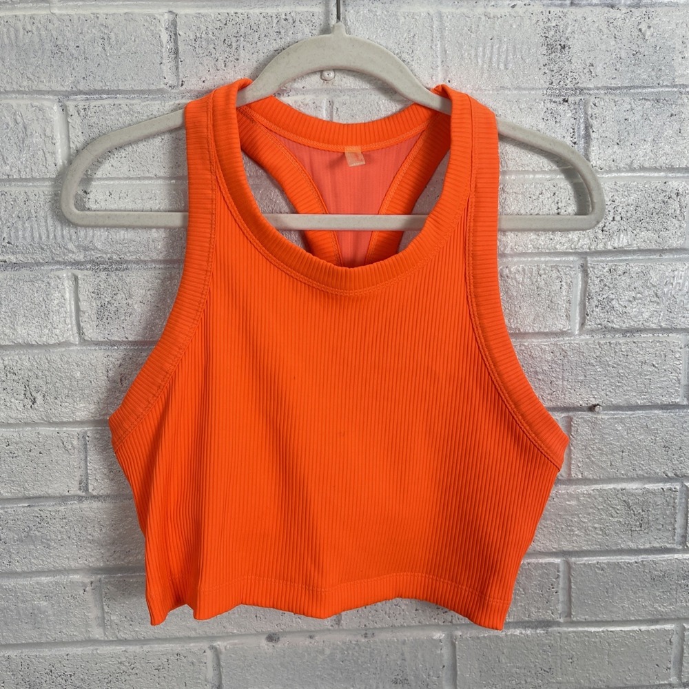 Free People Neon Orange Ribbed Cropped Tank